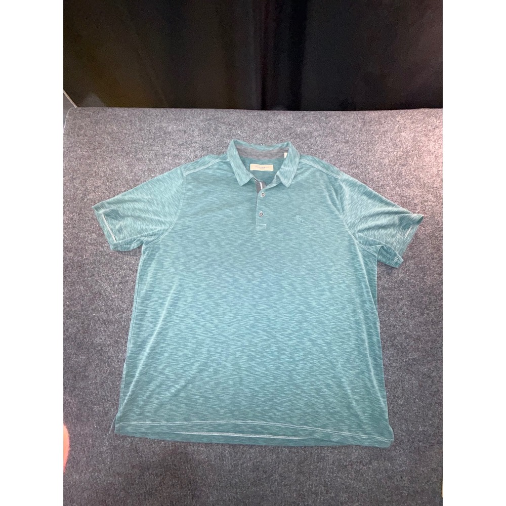 Tommy Bahama Mens XXL Emfielder Polo Shirt Teal Heather Slub Knit Marlin Logo